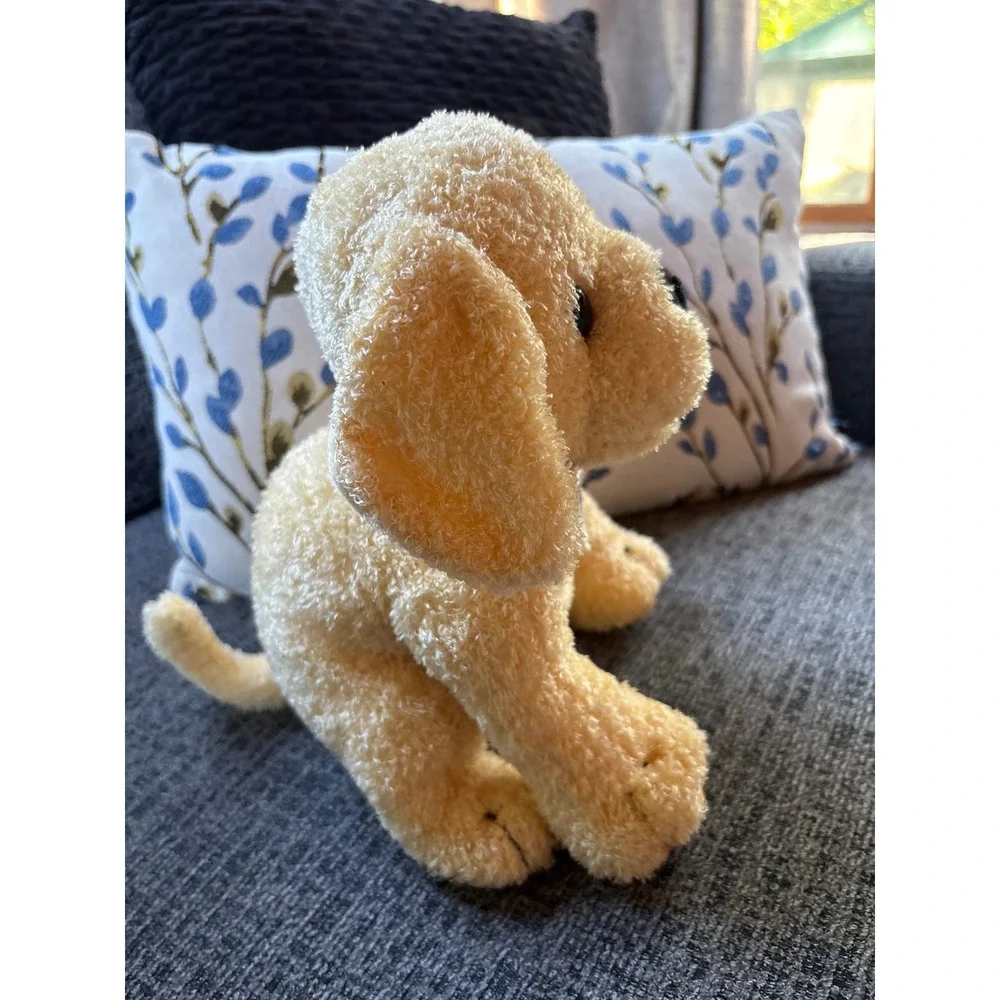 MerryMakers Biscuit the Little Yellow Puppy Plush Dog 8 Inch Red Collar Toy